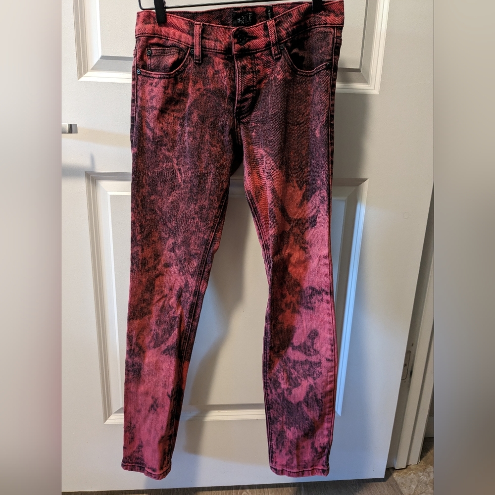 XXX Rude Jeans Men's Red mottled Skinny Jeans 5 Pocket  30x32